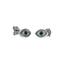Load image into Gallery viewer, Sterling Silver Rhodium Plated Evil Eye Stud Earrings