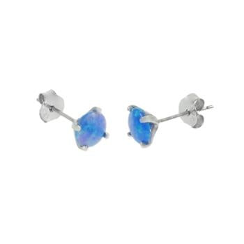 Sterling Silver Rhodium Plated Blue Opal Stud Earrings