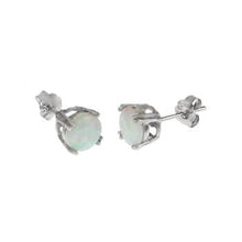 Load image into Gallery viewer, Sterling Silver Rhodium Plated White Opal Double Prong Stud Earrings