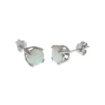 Sterling Silver Rhodium Plated White Opal Double Prong Stud Earrings