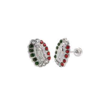 Sterling Silver Lady of Guadalupe-Color CZ with Screw Back Stud Earrings