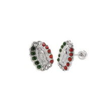 Load image into Gallery viewer, Sterling Silver Lady of Guadalupe-Color CZ with Screw Back Stud Earrings