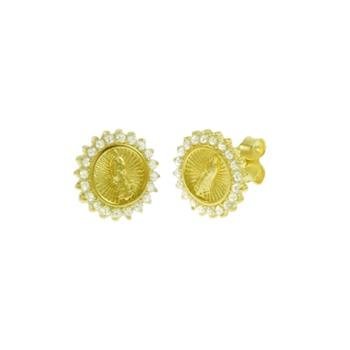 Sterling Silver Gold Plated Lady Of Guadalupe CZ Stud Earrings