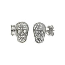 Load image into Gallery viewer, Sterling Silver Micro Pave CZ Skull Stud Earrings