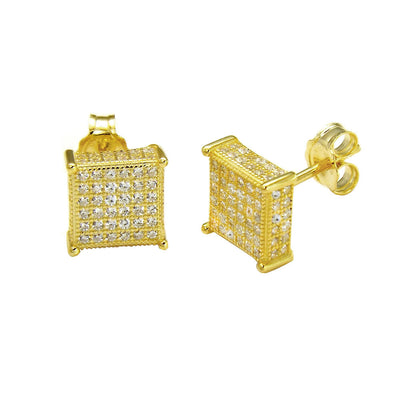 Sterling Silver Gold Plated 6 Lines Micro Pave CZ Stud Earrings