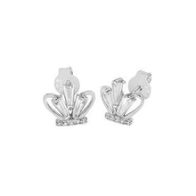 Load image into Gallery viewer, Sterling Silver Rhodium Plated Crown CZ Stud Earrings