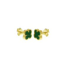 Load image into Gallery viewer, Sterling Silver Malachite Clover Gold Plated Earrings