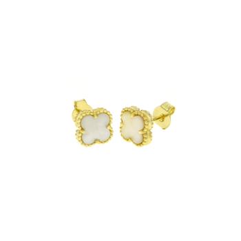 Sterling Silver Gold Plated Mother of Pearl Clover Earrings