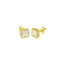 Load image into Gallery viewer, Sterling Silver Gold Plated Mother of Pearl Clover Earrings