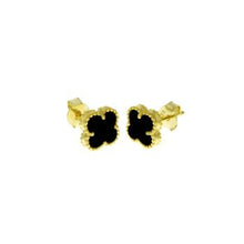 Load image into Gallery viewer, Sterling Silver Black Onyx Clover Gold Plated Earrings