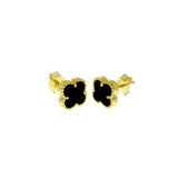 Sterling Silver Black Onyx Clover Gold Plated Earrings