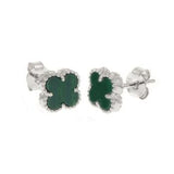 Sterling Silver Rhodium Malachite Clover Earrings