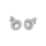 Sterling Silver Rhodium Plated Round Halo CZ Stud Earrings