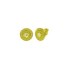 Load image into Gallery viewer, Sterling Silver Gold Plated Center 3mm Round CZ Halo Stud Earrings