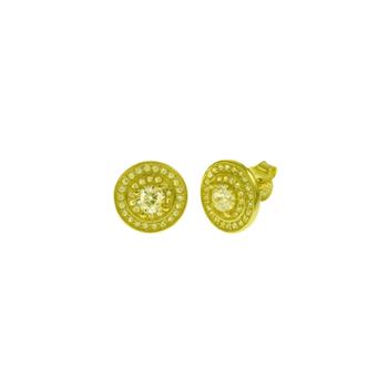 Sterling Silver Gold Plated Center 3mm Round CZ Halo Stud Earrings