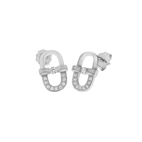 Sterling Silver Rhodium Plated CZ Stud Earrings