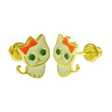 Load image into Gallery viewer, Sterling Silver Gold Plated Enamel Kitty Cat Screw Back Stud Earrings