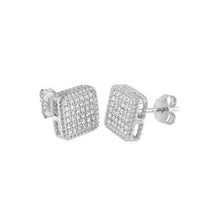 Load image into Gallery viewer, Sterling Silver Rhodium Plated Micro Pave CZ Square Stud Earrings