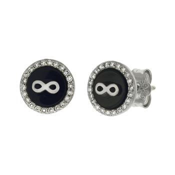 Sterling Silver Rhodium Plated Infinity On Black Onyx With CZ Stud Earrings