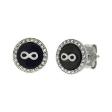 Load image into Gallery viewer, Sterling Silver Rhodium Plated Infinity On Black Onyx With CZ Stud Earrings