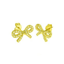 Load image into Gallery viewer, Sterling Silver Gold Plated Pave CZ Bow Stud Earrings