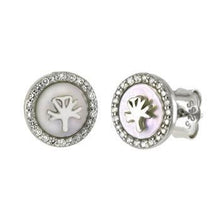 Load image into Gallery viewer, Sterling Silver Leaf On Pearl Shell CZ Stud Earrings