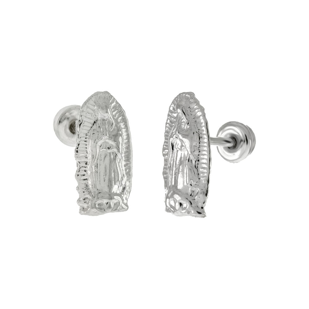 Sterling Silver Lady Of Guadalupe With Screw Back Stud Earrings