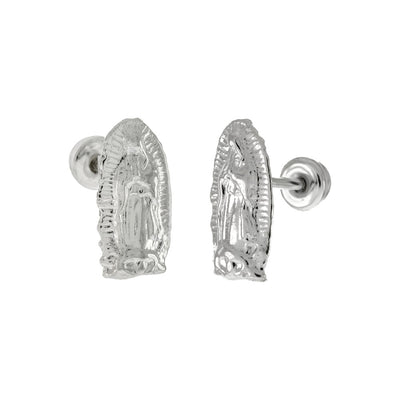 Sterling Silver Lady Of Guadalupe With Screw Back Stud Earrings