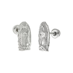 Sterling Silver Lady Of Guadalupe With Screw Back Stud Earrings
