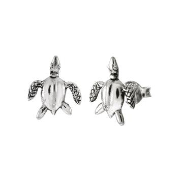 Sterling Silver Oxidized Sea Turtle Stud Earrings