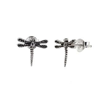 Sterling Silver Oxidized Dragonfly Stud Earrings
