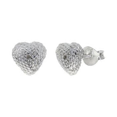 Sterling Silver Mesh Heart Love Knot Stud Earrings