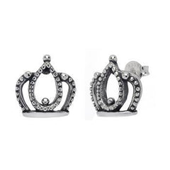 Sterling Silver Oxidized Crown Stud Earrings