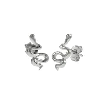 Sterling Silver Rhodium Plated Snake Stud Earrings
