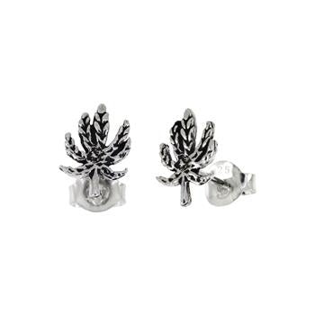 Sterling Silver Oxidized Marijuana Stud Earrings