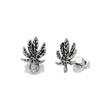 Sterling Silver Oxidized Marijuana Stud Earrings