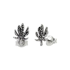 Sterling Silver Oxidized Marijuana Stud Earrings