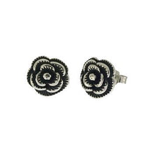 Load image into Gallery viewer, Sterling Silver Oxidized Rose Stud Earrings