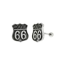 Load image into Gallery viewer, Sterling Silver Oxidized ROUTE 66 Sign Ball Screw Back Stud Earrings