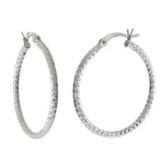 Sterling Silver Diamond Cut Tube Hoop Earrings