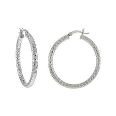 Sterling Silver Diamond Cut Hoop Earrings