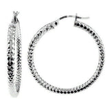 Sterling Silver Round Tube Diamond Cut Hoop Earrings