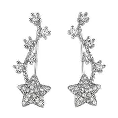 Sterling Silver Star CZ Clip Ear Climbers Earrings