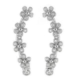 Sterling Silver Flower CZ Ear Climbers Clip Earrings