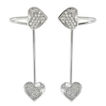 Sterling Silver Pave CZ Heart Ear Jacket 2 in 1 Earrings