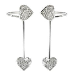 Sterling Silver Pave CZ Heart Ear Jacket 2 in 1 Earrings