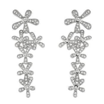 Sterling Silver Rhodium Plated Dangle CZ Earrings