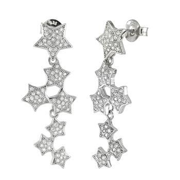 Sterling Silver Rhodium Plated Star Cubic Zirconia Dangle Earrings