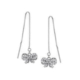 Sterling Silver Ribbon Bow Cubic Zirconia Threader Earrings