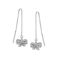 Sterling Silver Ribbon Bow Cubic Zirconia Threader Earrings